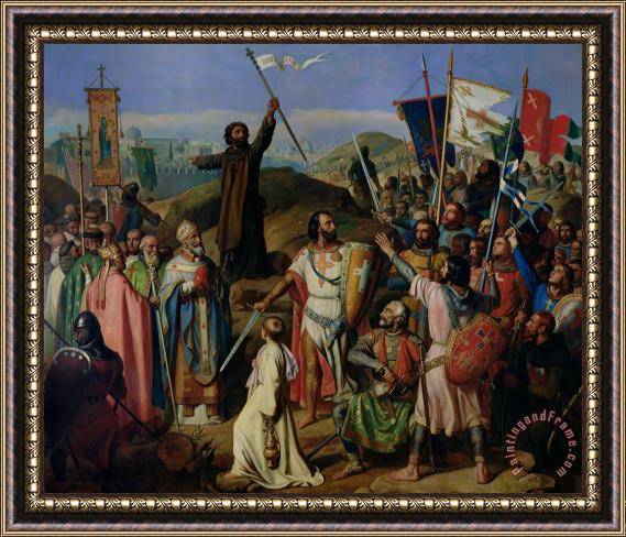 Jean Victor Schnetz Procession of Crusaders around Jerusalem Framed Painting
