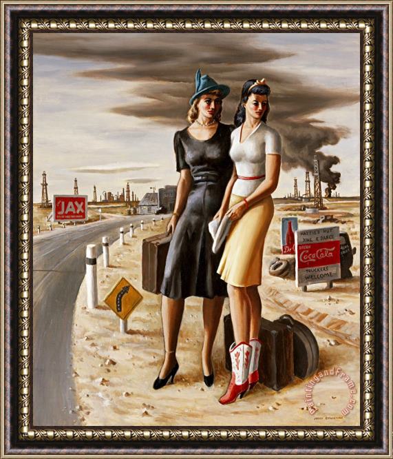 Jerry Bywaters Oil Field Girls Framed Painting