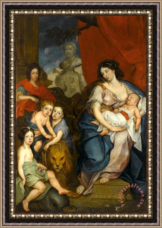 Jerzy Siemiginowski-Eleuter Portrait of Queen Maria Casimire with Children (ca. 1684) Framed Painting