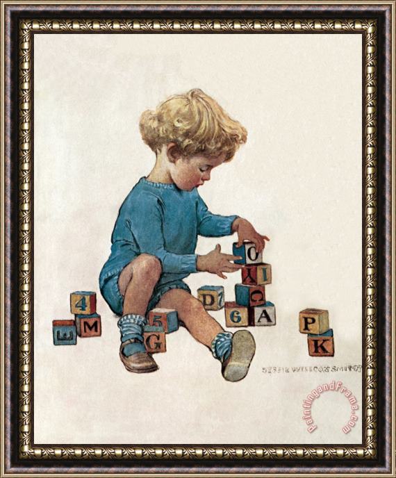 Jessie Willcox Smith Little Boy Playing with Blocks Framed Painting