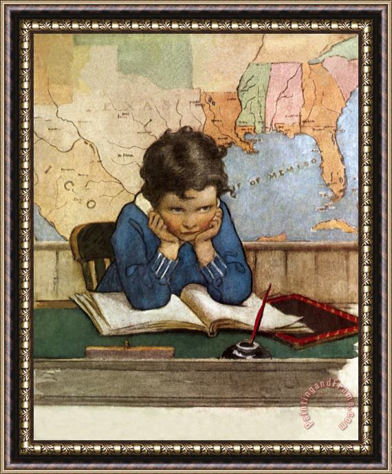 Jessie Willcox Smith Young Boy Day Dreaming at a School Desk Framed Painting