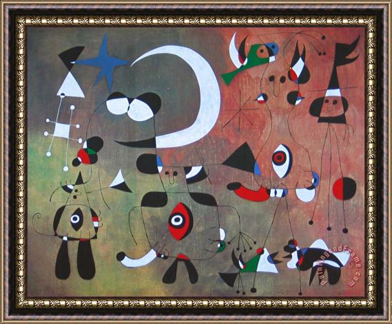 Joan Miro People in The Night 1949 Framed Painting