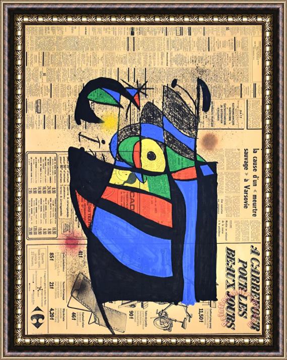Joan Miro The Newspaper Le Journal, 1972 Framed Painting