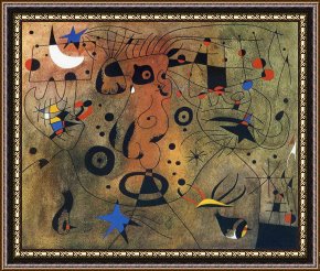 Pinocchio Wishes Upon a Star Framed Paintings - Woman with Blond Armpit Combing Her Hair by The Light of The Stars by Joan Miro