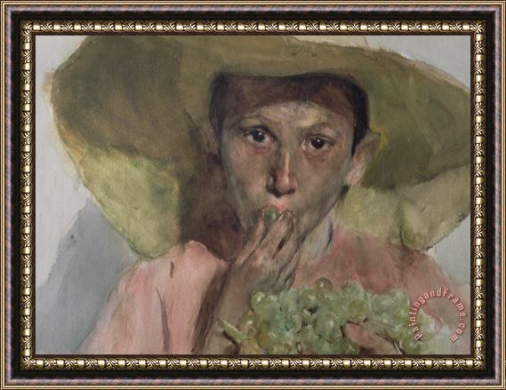 Joaquin Sorolla y Bastida Boy Eating Grapes Framed Painting