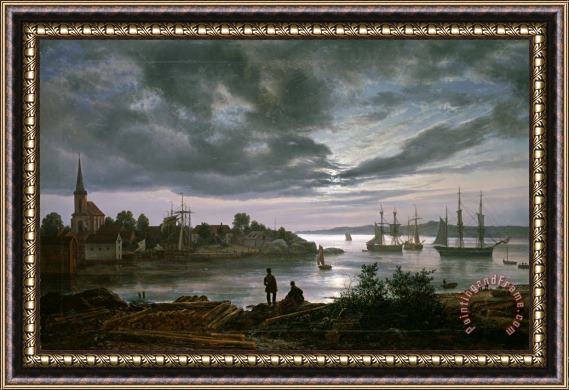 Johan Christian Dahl Larvik by Moonlight Framed Painting