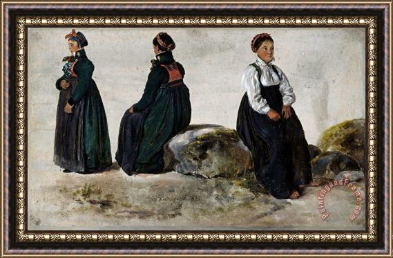 Johan Christian Dahl Studies of Female Costumes From Luster in Sogn Framed Painting
