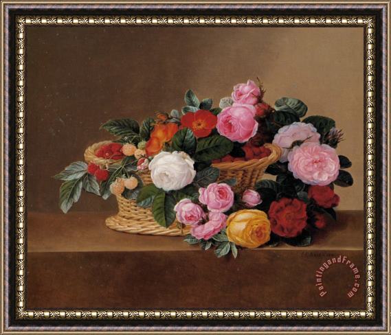 Johan Laurentz Jensen Basket of Roses Framed Painting