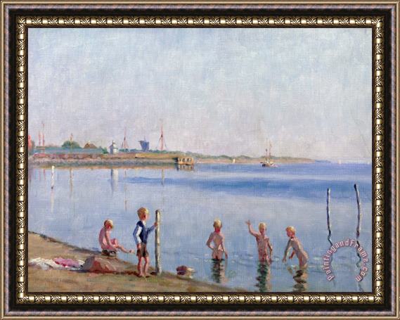 Johan Rohde Boys at Water's Edge Framed Painting