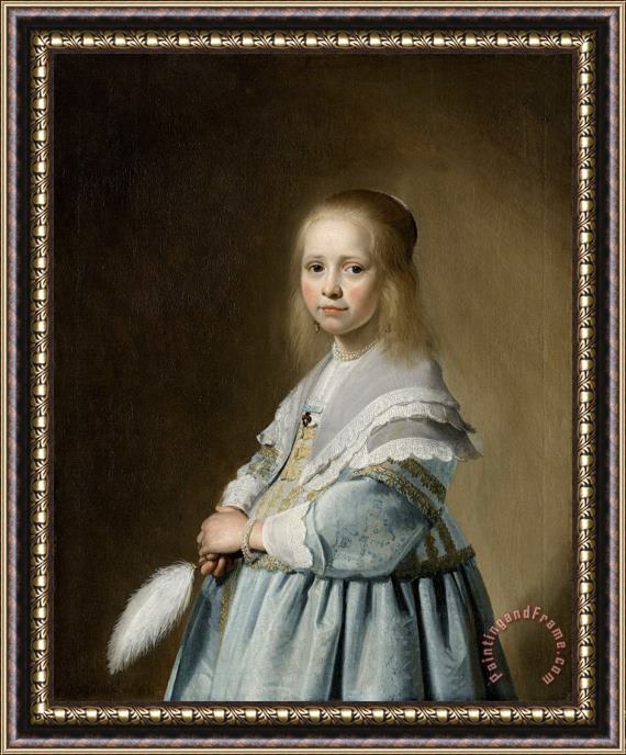 Johannes Cornelisz. Verspronck Portrait of a Girl Dressed in Blue Framed Painting