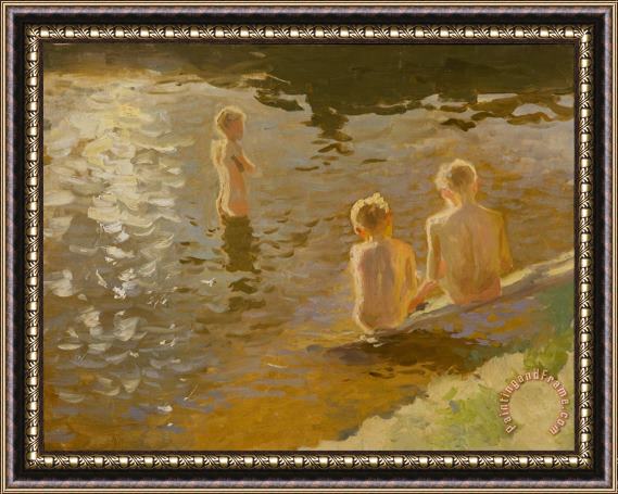 Johans Valters Boys Bathing Framed Painting
