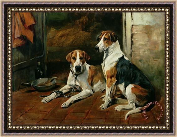 John Emms Hounds in a Stable Interior Framed Painting