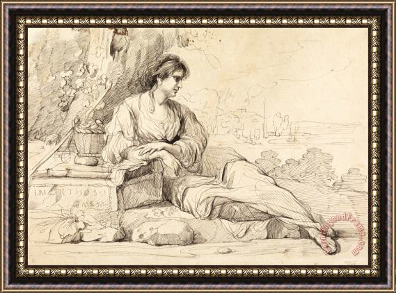 John Hamilton Mortimer Reclining Female Figure in an Italian Landscape Framed Painting