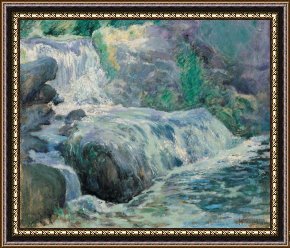 The Waterfall Framed Paintings - Waterfall by John Henry Twachman
