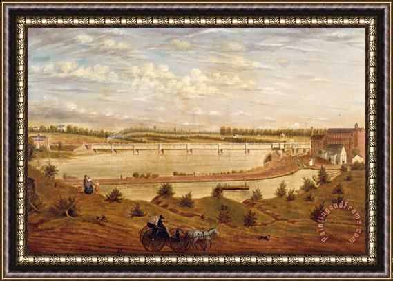 John Jesse Barker View of The New Brunswick Railroad Bridge Framed Painting
