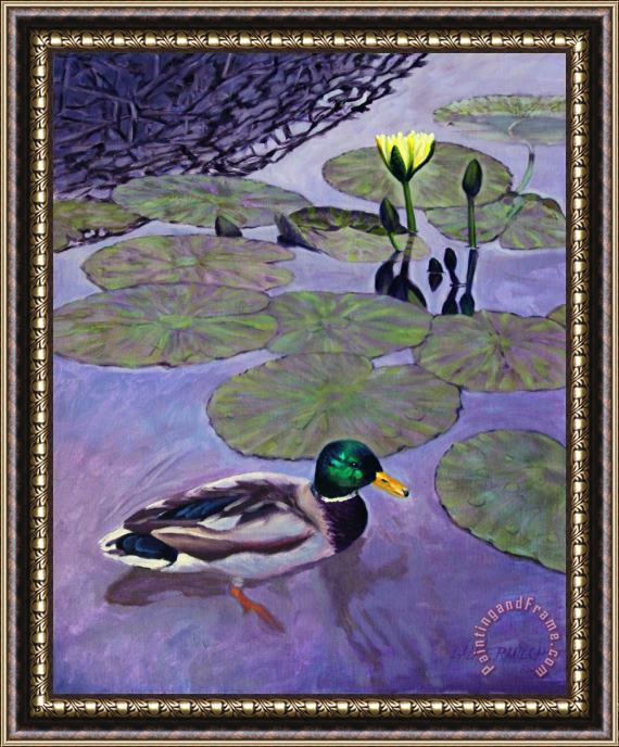 John Lautermilch Mallard Duck in Lily Pond Framed Painting