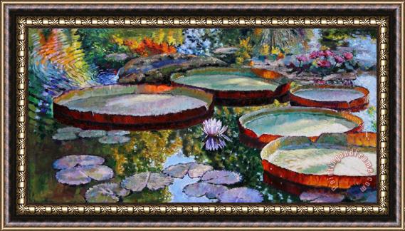 John Lautermilch Morning Sunlight on Fall Lily Pond Framed Painting