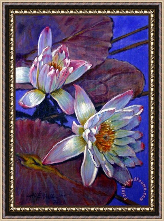 John Lautermilch Two Pink Water Lilies Framed Painting