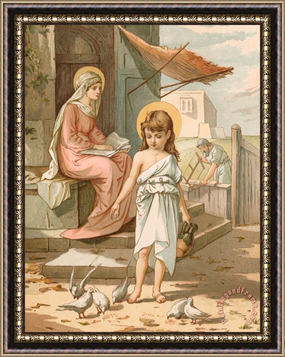 John Lawson Jesus as a Boy Playing with Doves Framed Painting