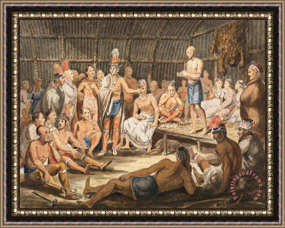 John Lewis Krimmel Exhibition of Indian Tribal Ceremonies at The Olympic Theater Framed Painting