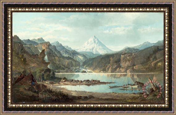 John Mix Stanley Mountain Landscape with Indians Framed Painting