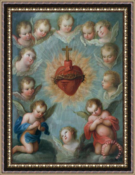 Jose de Paez Sacred Heart of Jesus surrounded by angels Framed Painting