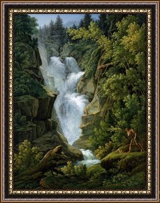 The Waterfall Framed Paintings - Waterfall in the Bern Highlands by Joseph Anton Koch
