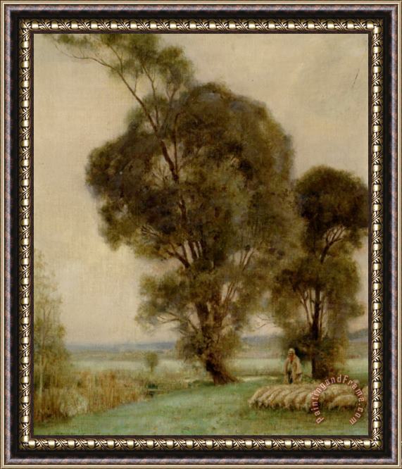 Jules Alexis Muenier A Sheperdess And Her Sheep in a Misty Landscape Framed Painting