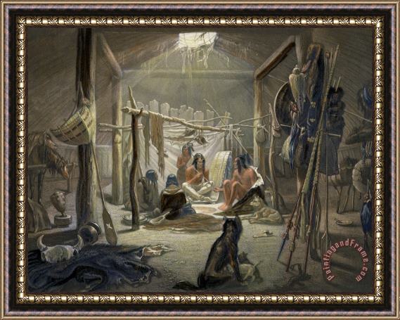 Karl Bodmer The Interior Of A Hut Of A Mandan Chief Framed Painting