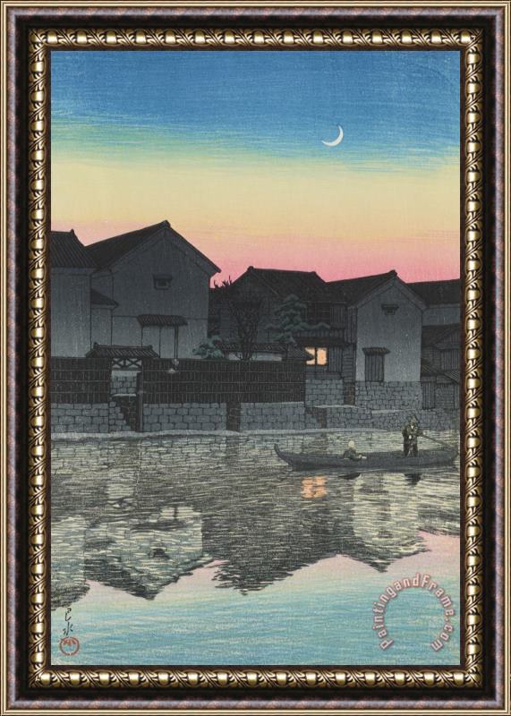 Kawase Hasui Crescent Moon at Matsuye (izumo Matsuye Mikazuki) Framed Print