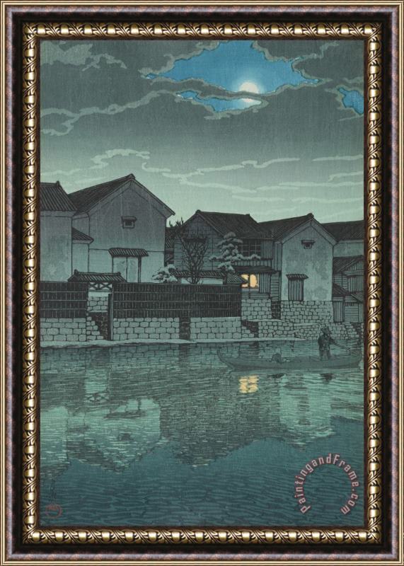 Kawase Hasui Dull Moonlight at Matsuye (izumo Matsuye Oborozuki), From The Series Souvenirs of Travels, Third Series (tabi Miyage, Dai San Shu) Framed Painting