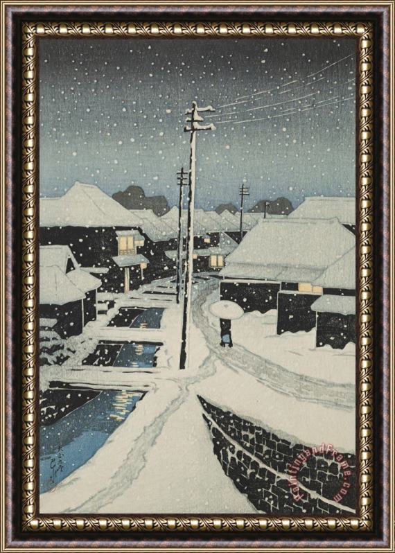 Kawase Hasui Evening Snow at Terashima Village (yuki Ni Kururu, Terashima Mura), From The Series Twelve Subjects of Kyoto Framed Painting