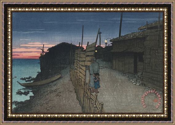 Kawase Hasui Sunset at Aikawa (sado Aikawa Machi), From The Series Souvenirs of Travels, Second Series (tabi Miyage, Dai Ni Shu) Framed Painting