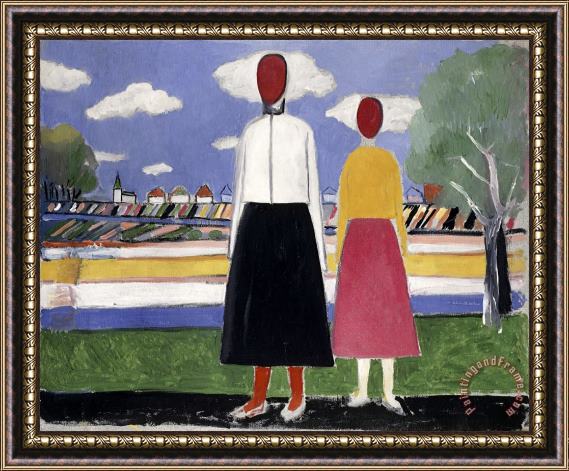 Kazimir Malevich Two Figures in a Landscape Framed Painting