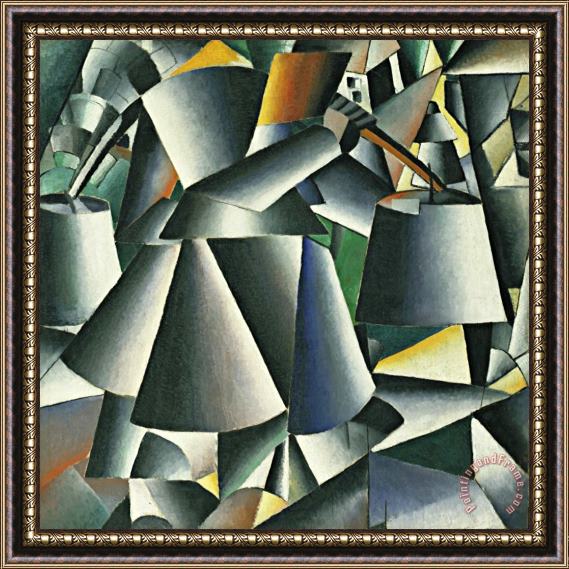 Kazimir Malevich Woman with Pails Dynamic Arra Framed Painting