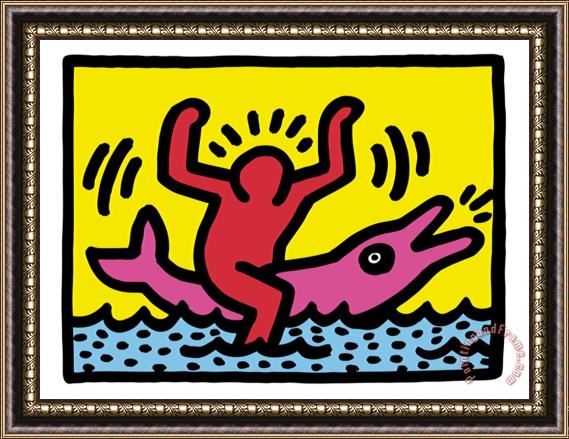 Keith Haring Pop Shop Dolphin Rider Framed Painting