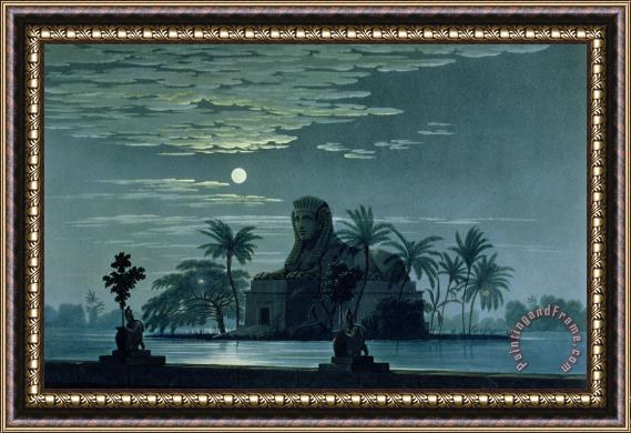 KF Schinkel Garden scene with the Sphinx in moonlight Framed Painting