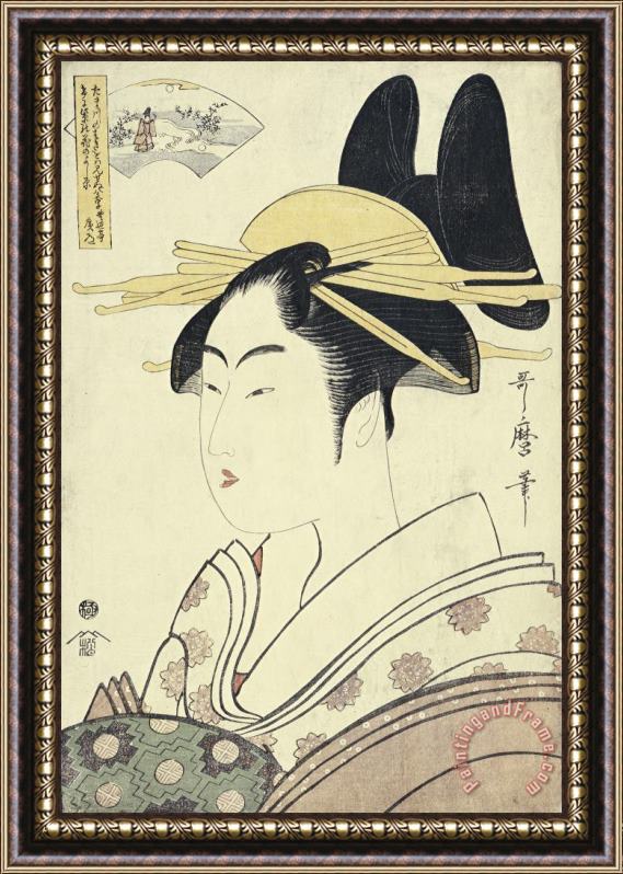 Kitagawa Utamaro An Okubi E Portrait of a Courtesan Representing The Hagi Or Noji River Framed Print