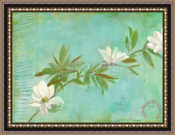Laura Gunn Magnolias on Turquoise Framed Painting
