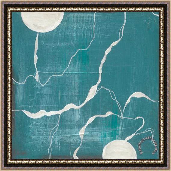 Laura Gunn Poppy Outline on Turquoise III Framed Painting