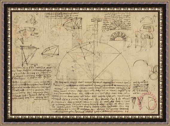 Leonardo da Vinci Geometrical Study About Transformation From Rectilinear To Curved Surfaces And Vice Versa From Atlan Framed Painting