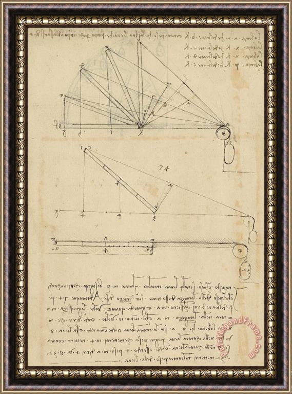 Leonardo da Vinci Lifting By Means Of Pulleys Of Beam With Extremity Fixed To Ground From Atlantic Codex Framed Print