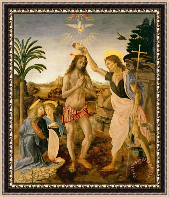 Leonardo da Vinci The Baptism Of Christ By John The Baptist Framed Painting