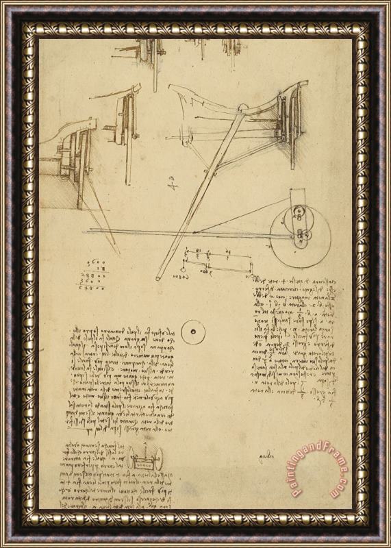Leonardo da Vinci Wheels And Pins System Conceived For Making Smooth Motion Of Carts From Atlantic Codex Framed Print