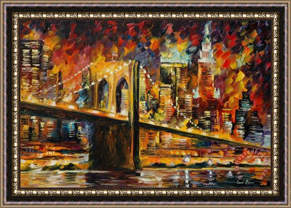 Leonid Afremov Brooklyn Bridge Framed Painting