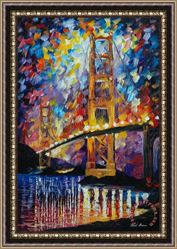 Leonid Afremov Golden Gate Framed Painting