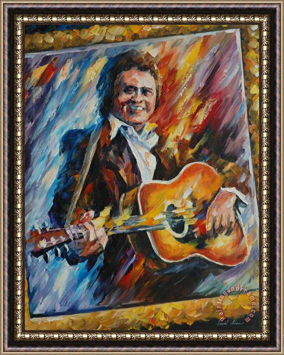 Leonid Afremov Johnny Cash In The Mirror Framed Painting