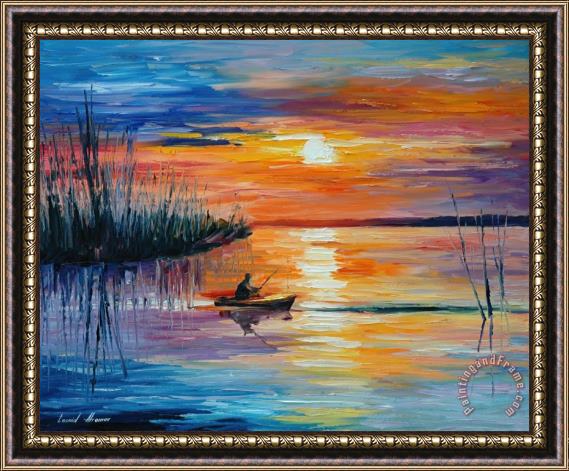 Leonid Afremov Lake Okeechobee Sunset Fishing Framed Print