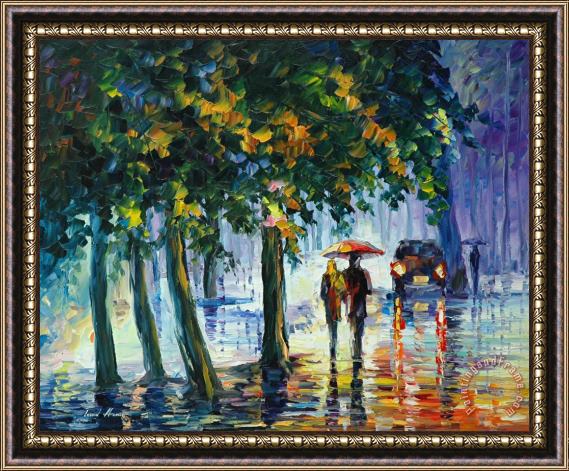 Leonid Afremov Rainy Stroll Framed Painting