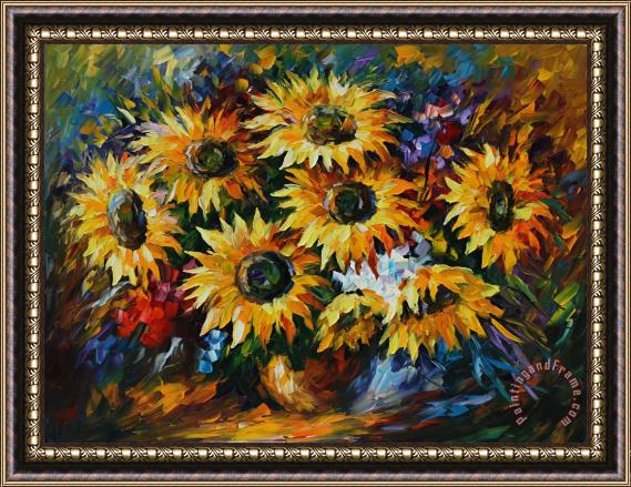 Leonid Afremov Sunflowers Arrangement Framed Print